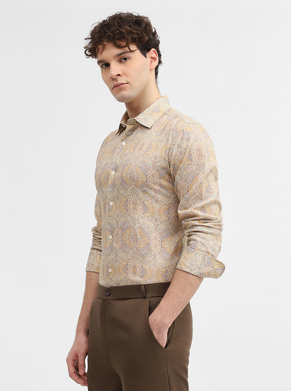 Mustard Printed Slim Fit Casual Shirt | JadeBlue