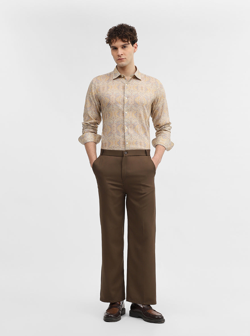 Mustard Printed Slim Fit Casual Shirt | JadeBlue