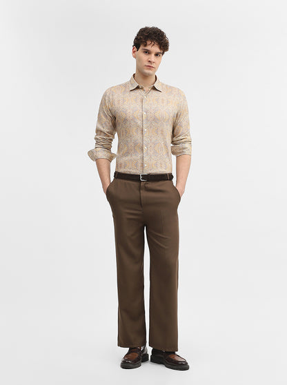 Mustard Printed Slim Fit Casual Shirt | JadeBlue