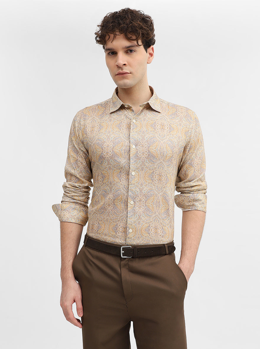 Mustard Printed Slim Fit Casual Shirt | JadeBlue