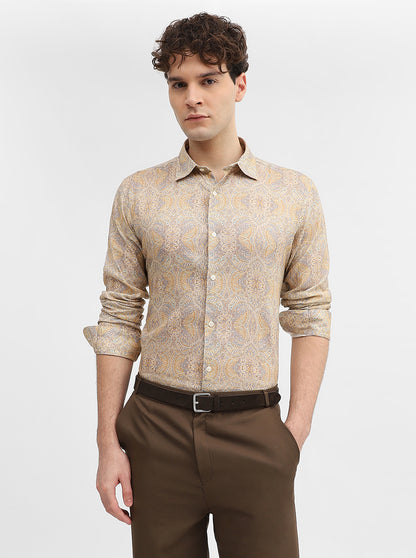 Mustard Printed Slim Fit Casual Shirt | JadeBlue