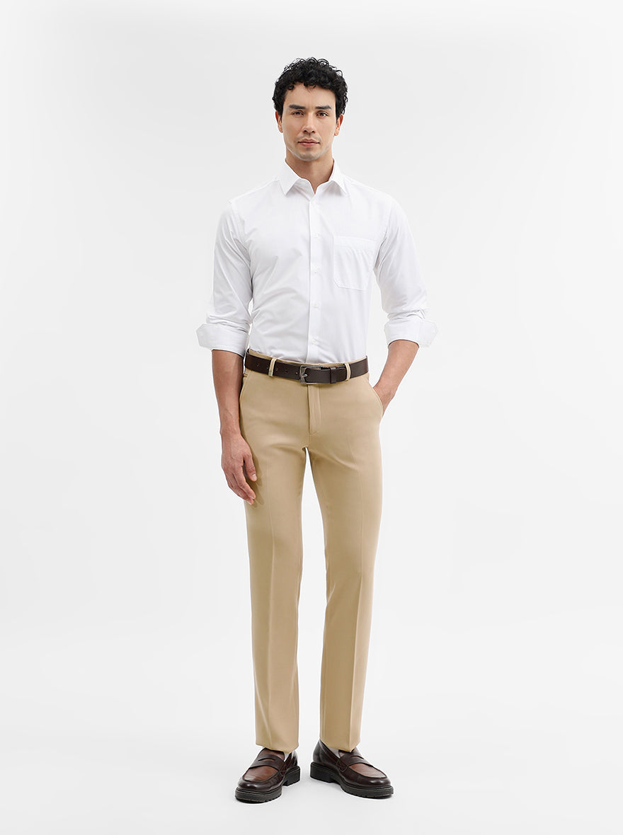 Fawn Solid Slim Fit Formal Trouser | Wyre