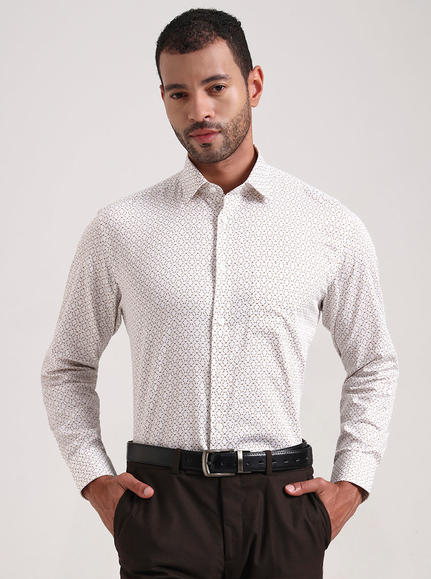 White Printed Regular Fit Formal Shirt | JadeBlue