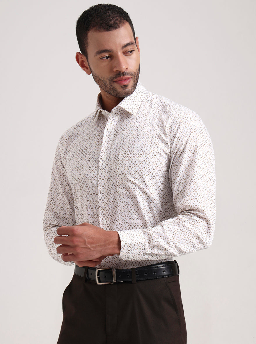 White Printed Regular Fit Formal Shirt | JadeBlue