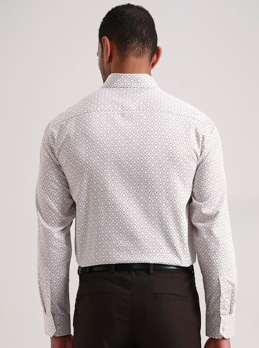 White Printed Regular Fit Formal Shirt | JadeBlue