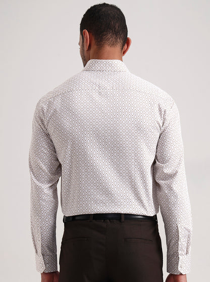 White Printed Regular Fit Formal Shirt | JadeBlue