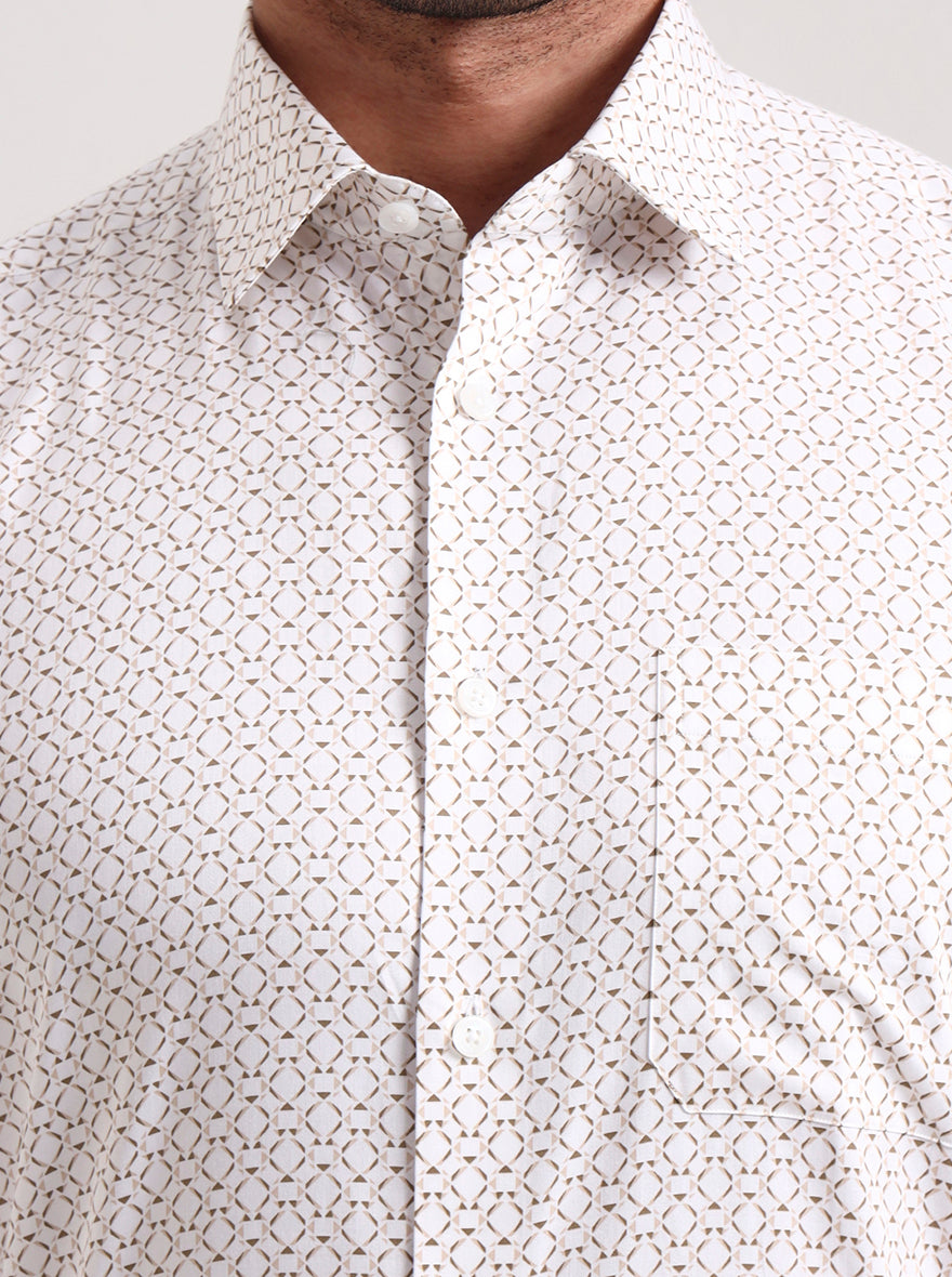 White Printed Regular Fit Formal Shirt | JadeBlue