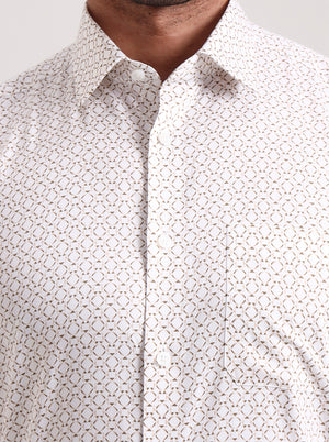 White Printed Regular Fit Formal Shirt | JadeBlue