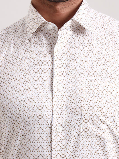 White Printed Regular Fit Formal Shirt | JadeBlue