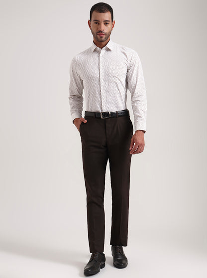 White Printed Regular Fit Formal Shirt | JadeBlue