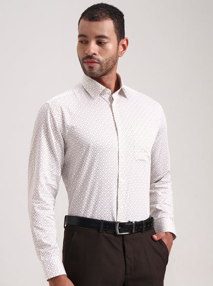 White Printed Regular Fit Formal Shirt | JadeBlue