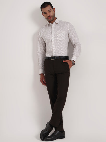 White Printed Regular Fit Formal Shirt | JadeBlue