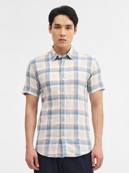 Teal & Beige Checked Slim Fit Casual Shirt | JadeBlue