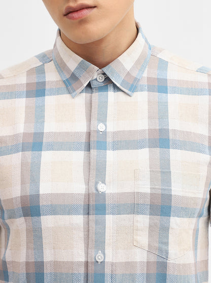 Teal & Beige Checked Slim Fit Casual Shirt | JadeBlue