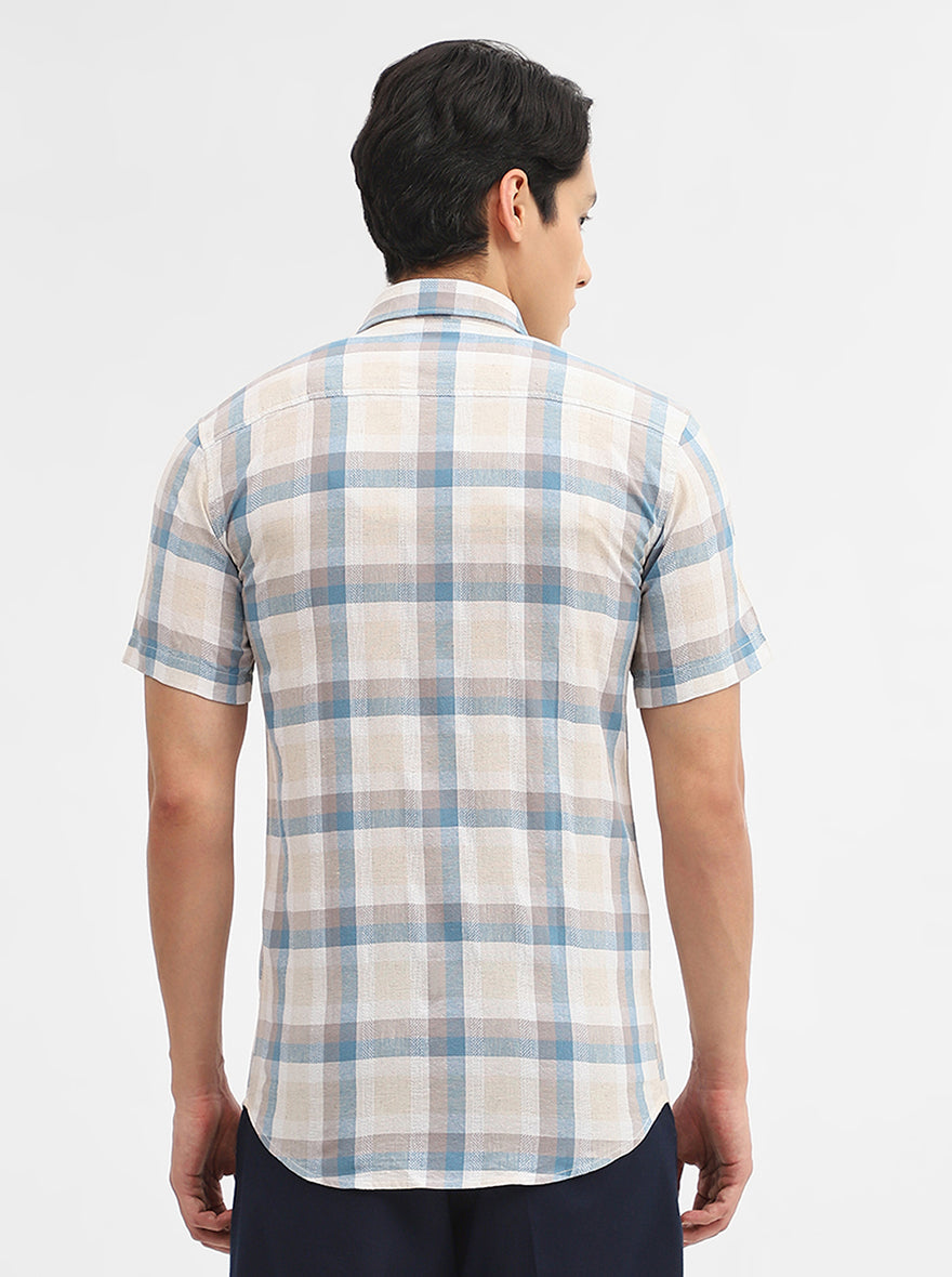 Teal & Beige Checked Slim Fit Casual Shirt | JadeBlue
