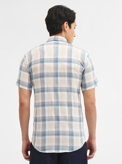 Teal & Beige Checked Slim Fit Casual Shirt | JadeBlue