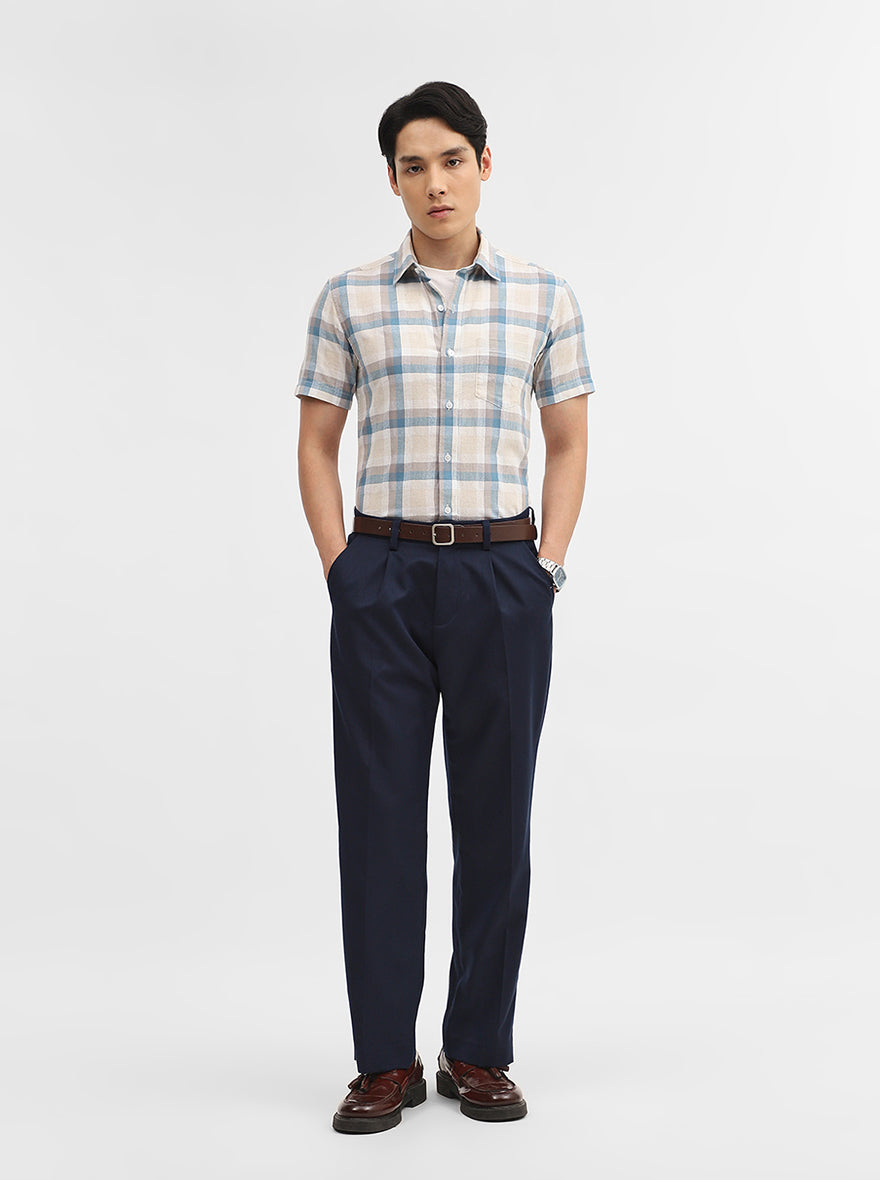 Teal & Beige Checked Slim Fit Casual Shirt | JadeBlue