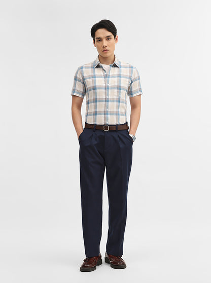 Teal & Beige Checked Slim Fit Casual Shirt | JadeBlue