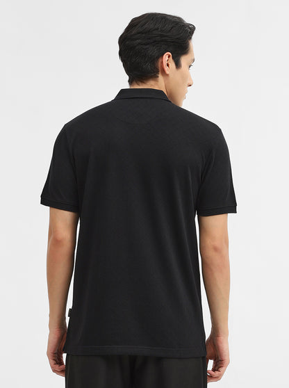 Black Jacquard Slim Fit Polo T-Shirt | JadeBlue