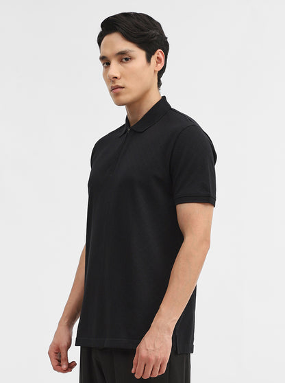 Black Jacquard Slim Fit Polo T-Shirt | JadeBlue