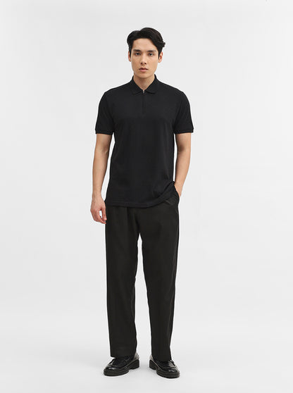 Black Jacquard Slim Fit Polo T-Shirt | JadeBlue