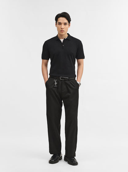 Black Jacquard Slim Fit Polo T-Shirt | JadeBlue