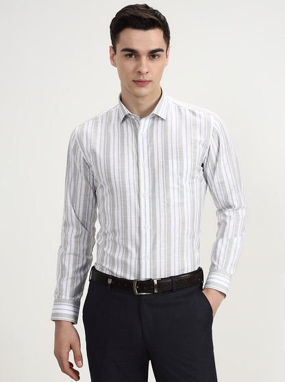 White & Green Striped Slim Fit Formal Shirt | Greenfibre