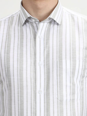 White & Green Striped Slim Fit Formal Shirt | Greenfibre
