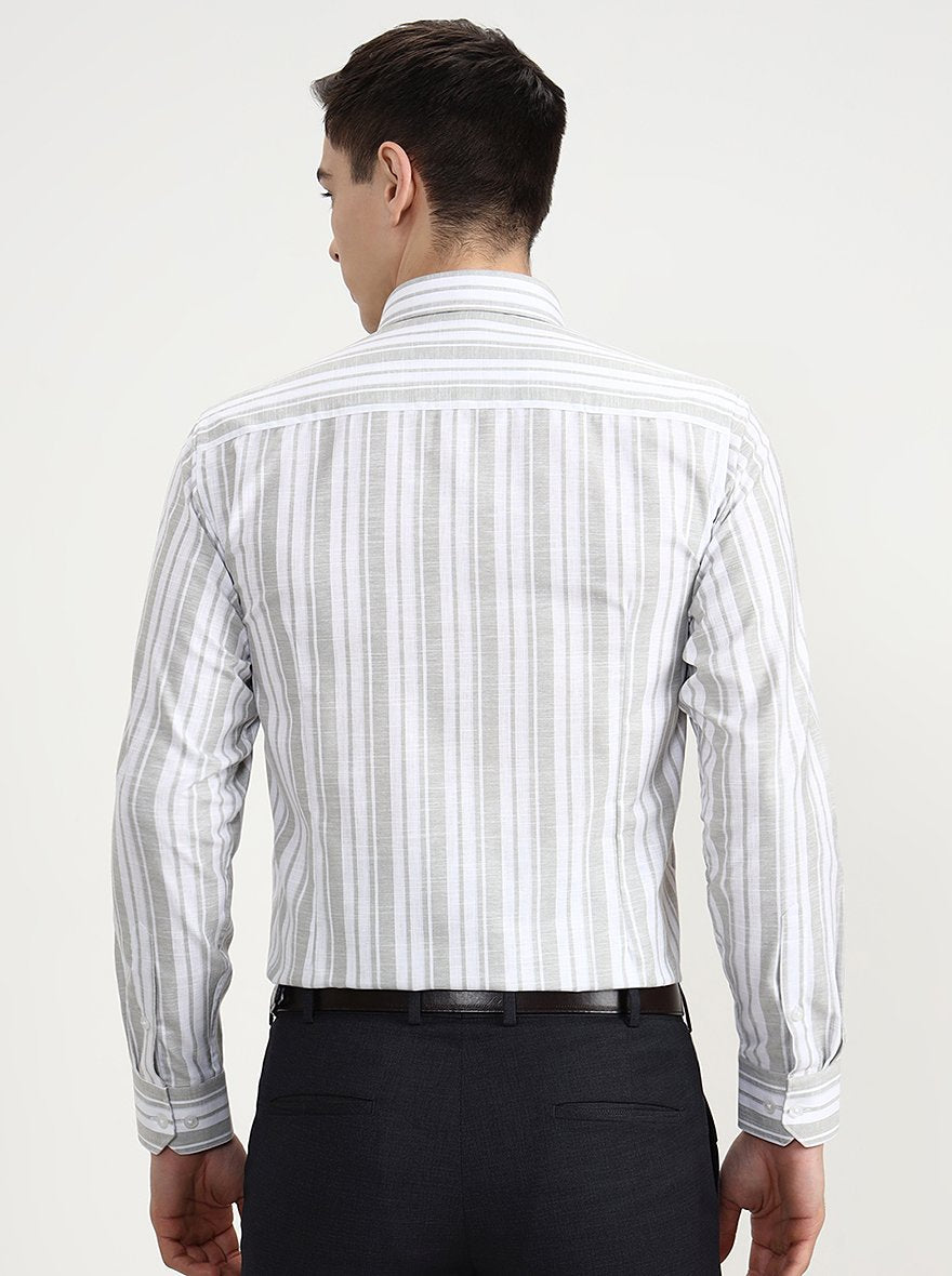 White & Green Striped Slim Fit Formal Shirt | Greenfibre