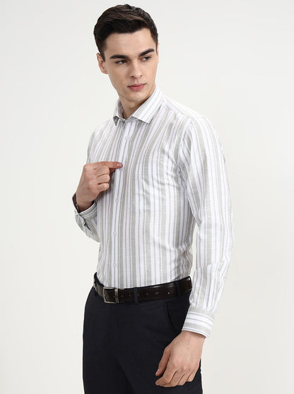 White & Green Striped Slim Fit Formal Shirt | Greenfibre