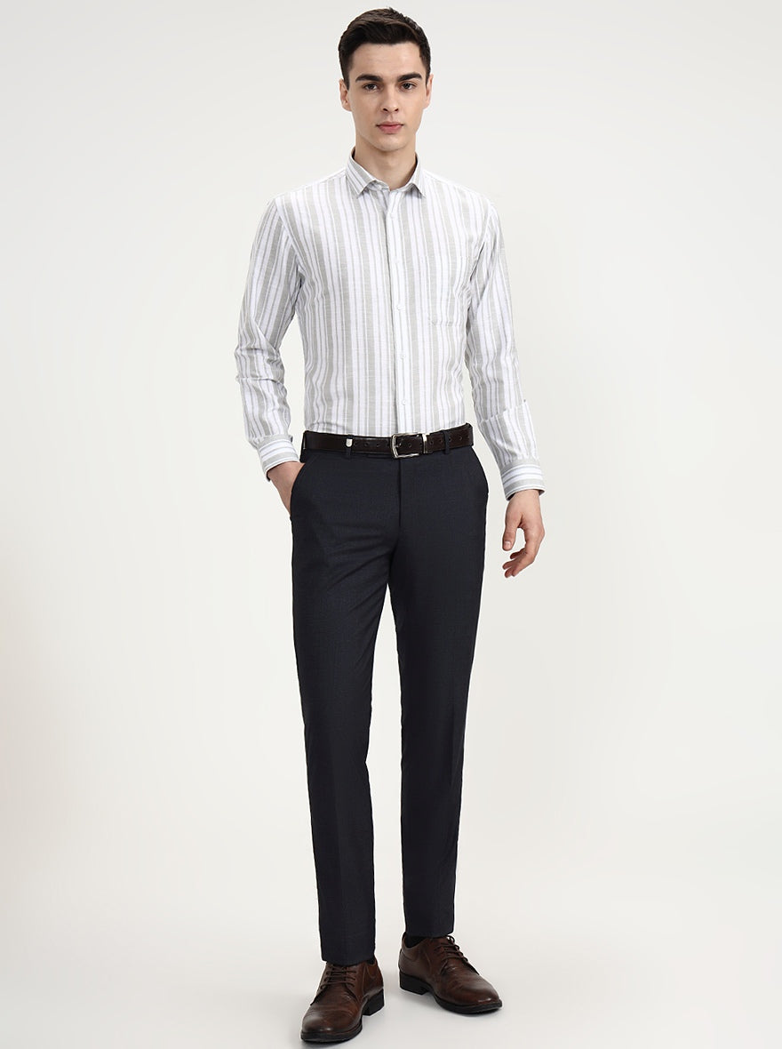 White & Green Striped Slim Fit Formal Shirt | Greenfibre