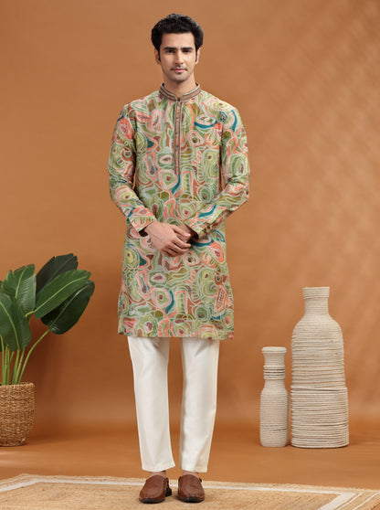 Green Printed Kurta Pajama | TULA
