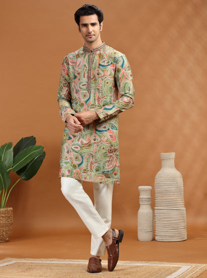 Green Printed Kurta Pajama | TULA