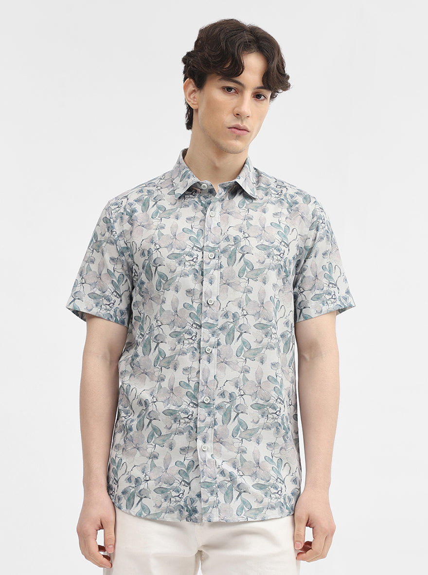 Green Printed Slim Fit Casual Shirt | JadeBlue