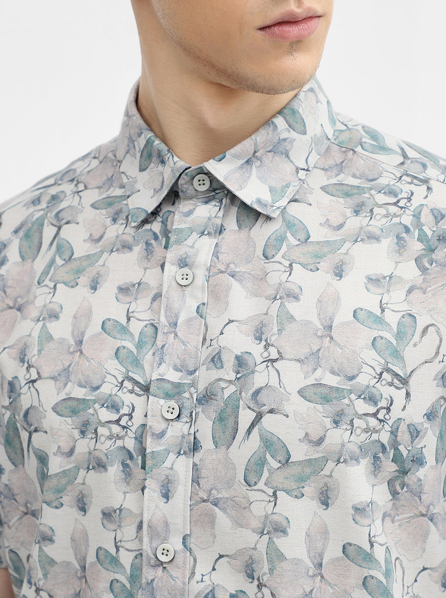 Green Printed Slim Fit Casual Shirt | JadeBlue