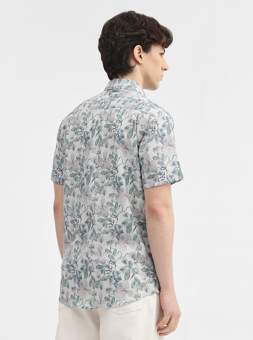 Green Printed Slim Fit Casual Shirt | JadeBlue