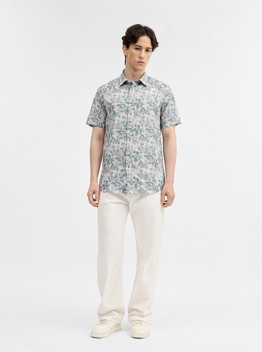 Green Printed Slim Fit Casual Shirt | JadeBlue