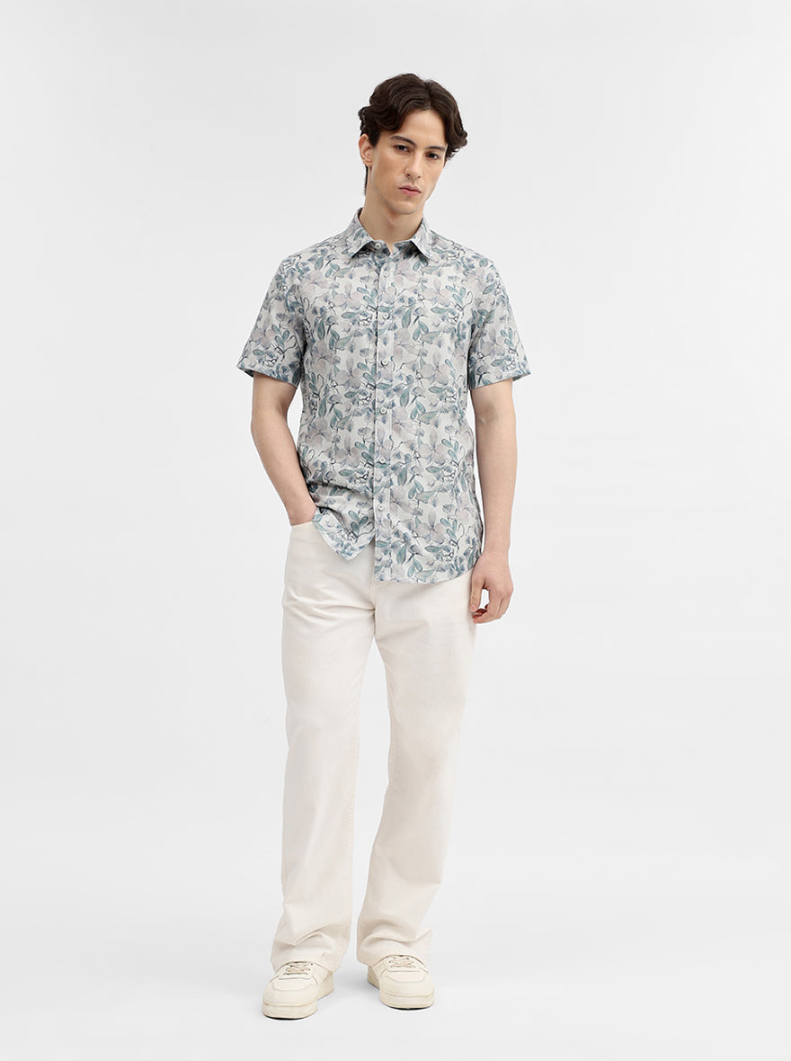 Green Printed Slim Fit Casual Shirt | JadeBlue