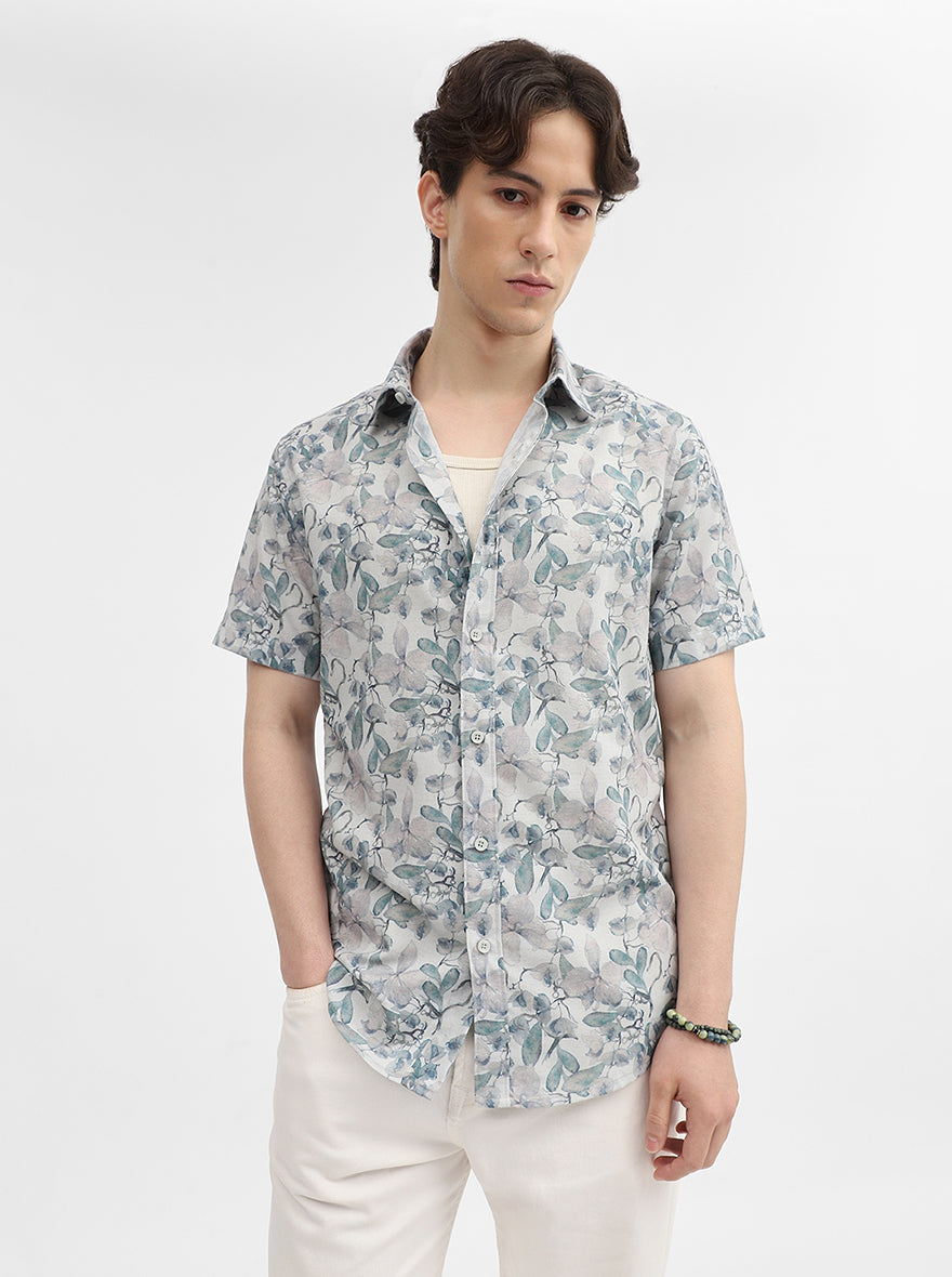Green Printed Slim Fit Casual Shirt | JadeBlue