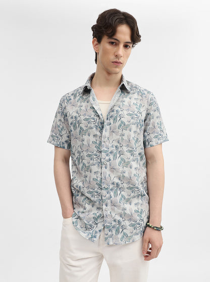 Green Printed Slim Fit Casual Shirt | JadeBlue