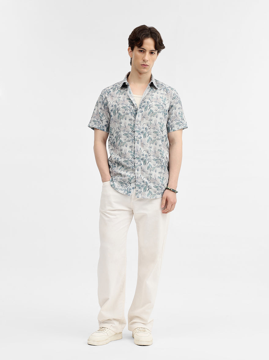 Green Printed Slim Fit Casual Shirt | JadeBlue