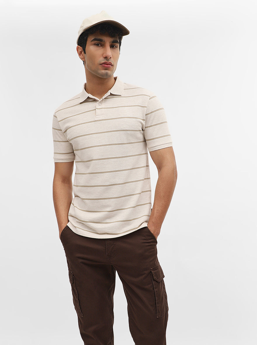 Fawn Jacquard Slim Fit Polo T-Shirt | Greenfibre