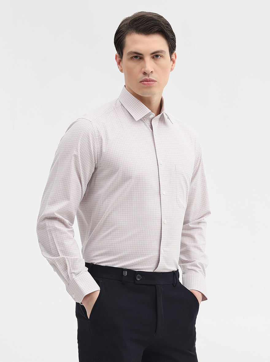 Orange & Grey Checked Regular Fit Formal Shirt | JadeBlue