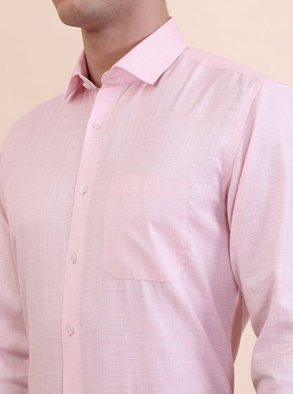 Peach Solid Slim Fit Formal Shirt | Greenfibre