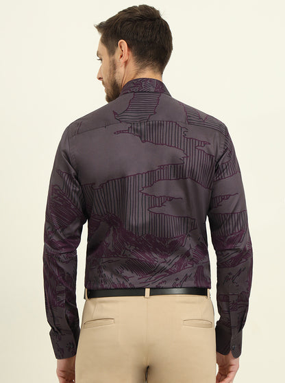 Grey & Purple Printed Slim Fit Party Wear Shirt | Wyre