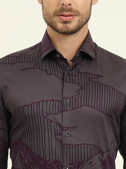 Grey & Purple Printed Slim Fit Party Wear Shirt | Wyre