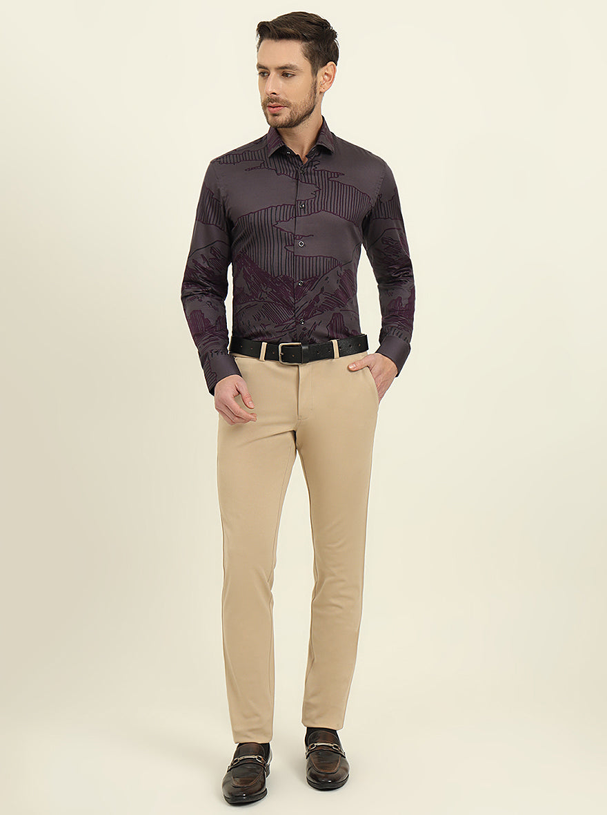 Grey & Purple Printed Slim Fit Party Wear Shirt | Wyre