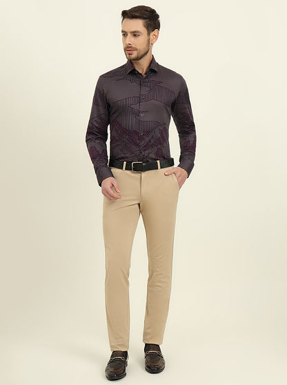 Grey & Purple Printed Slim Fit Party Wear Shirt | Wyre