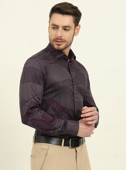 Grey & Purple Printed Slim Fit Party Wear Shirt | Wyre
