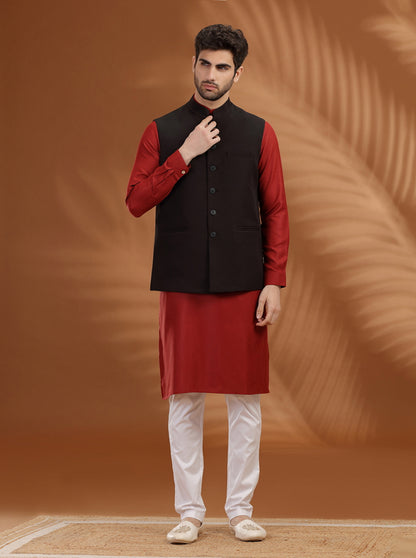 Black Solid Waistcoat | Greenfibre